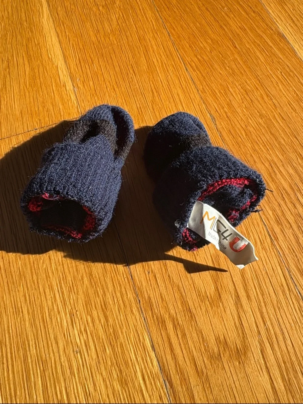 Kids Navy Mittens with Red Stripe
